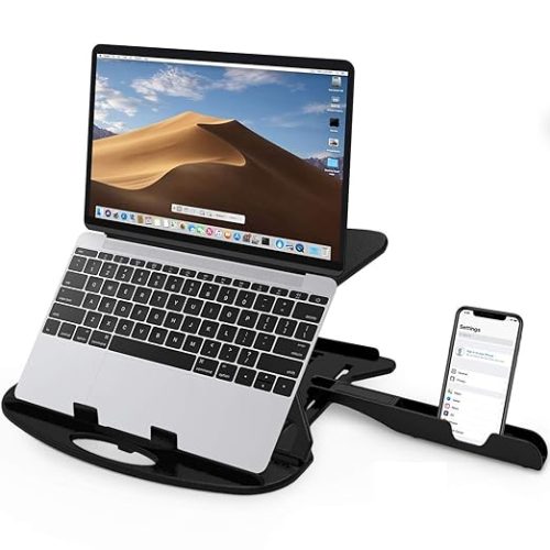 Lap top stand for desk for ergonomic workspace