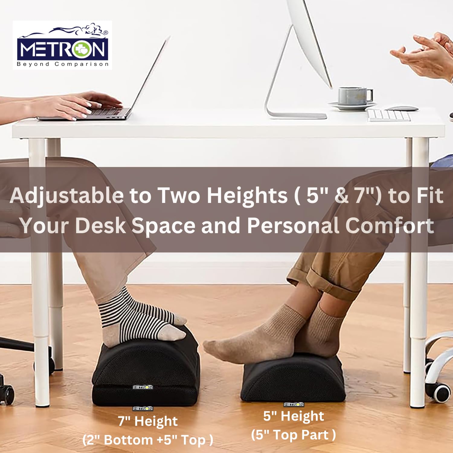 Metron Foot Rest for Office Chair – Dual Height Under Desk Footrest (5" and 7"), Ergonomic Office Leg Rest and Feet Support, Adjustable Foot Stool for Table and Work, Washable Cover - Image 2