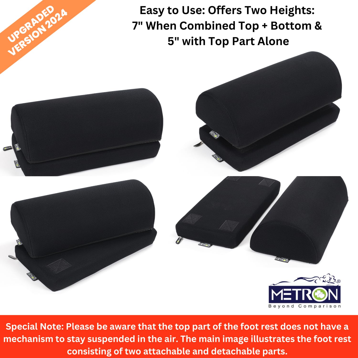 Metron Foot Rest for Office Chair – Dual Height Under Desk Footrest (5" and 7"), Ergonomic Office Leg Rest and Feet Support, Adjustable Foot Stool for Table and Work, Washable Cover - Image 4