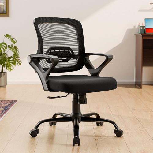 Black Mesh Office Chair with Mid Back Ergonomic Support