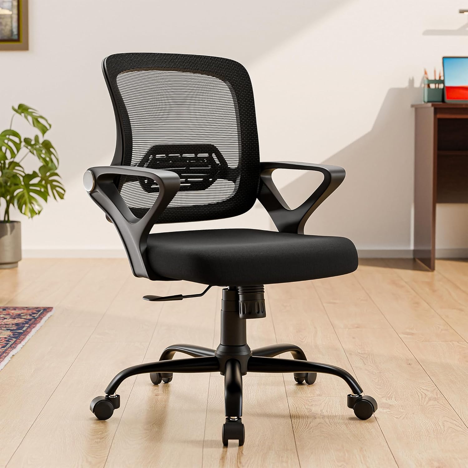 Black Mesh Office Chair with Mid Back Ergonomic Support