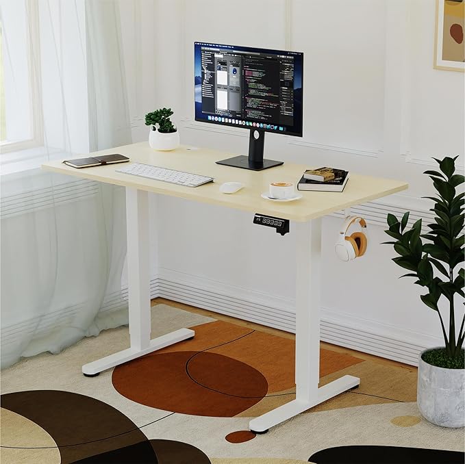 Electric standing desk with digital display and memory preset