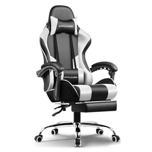 White Ergonomic Gaming Chair with Massage Cushion