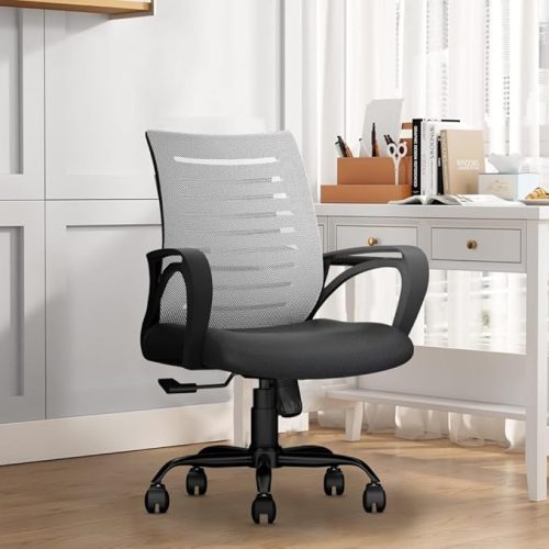 Grey Modern Office Chair with Mid Back Mesh Design